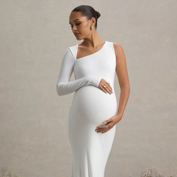 Club L London White Asymmetrical Maternity Dress - Picture 1 of 3
